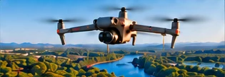 DJI Air 2S flying above a scenic river landscape