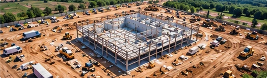 Illustrative aerial overview of a construction site