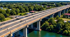 Illustrative aerial view of a bridge over water