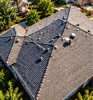Illustrative close aerial view of roof condition
