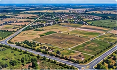 Illustrative aerial view of undeveloped land and access roads